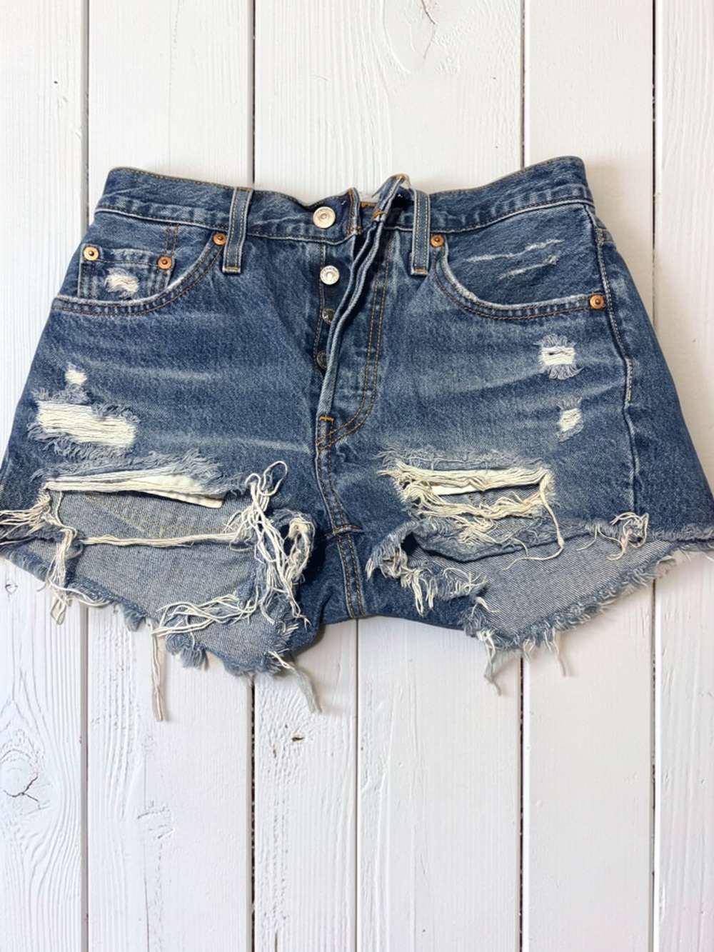 Signature by Levi Strauss Distressed Blue Cutoff Denim Shorts
